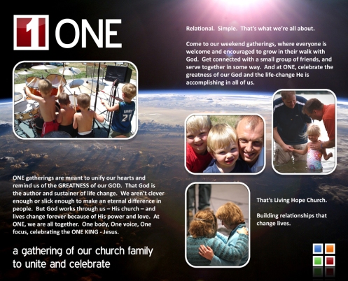page five, ONE gatherings and a recap of the living hope church vision